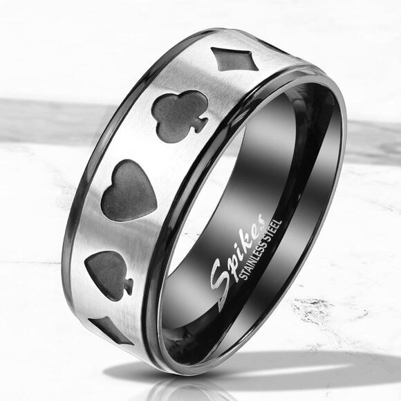 Steel Poker Card Shape Cut Out Center Black Stainless Steel Ring size 13 - Picture 2 of 2